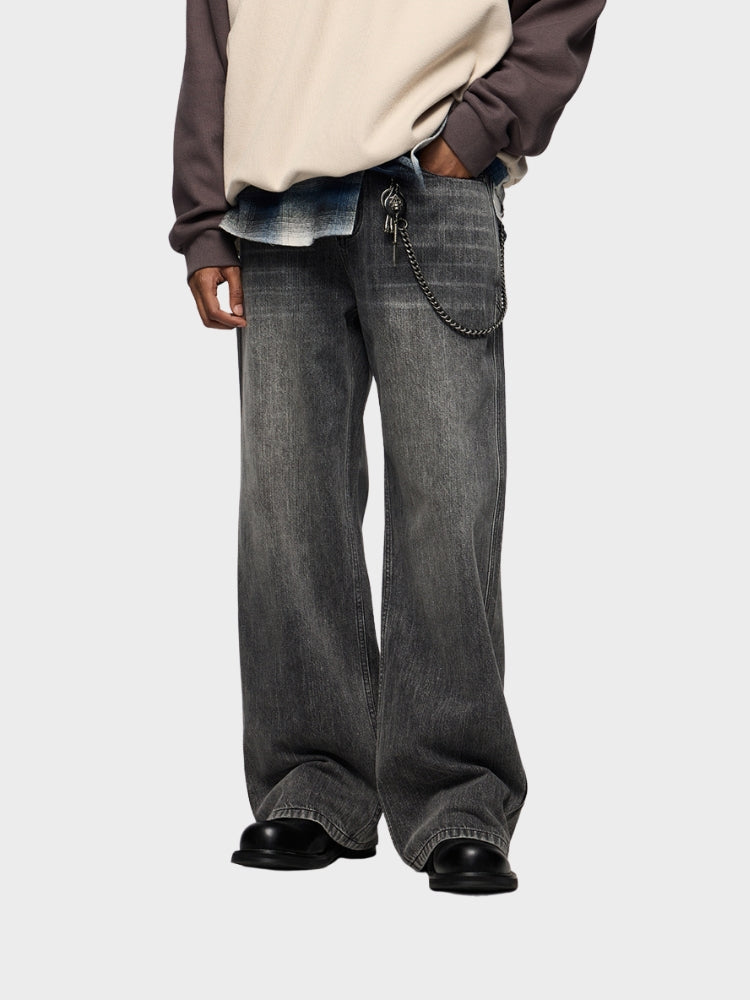 BAGGY DENIM JEANS - SCHWARZ/GRAU
