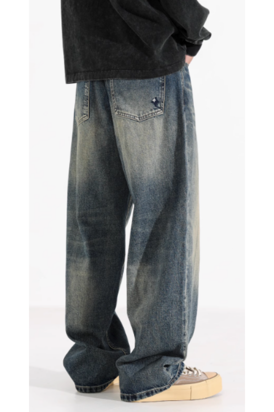 CASCADE' VINTAGE DRAPÉ WEITE-LEG JEANS