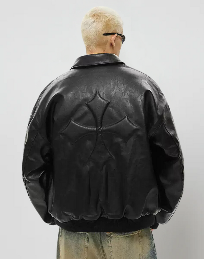Black Cross Leather Jacket