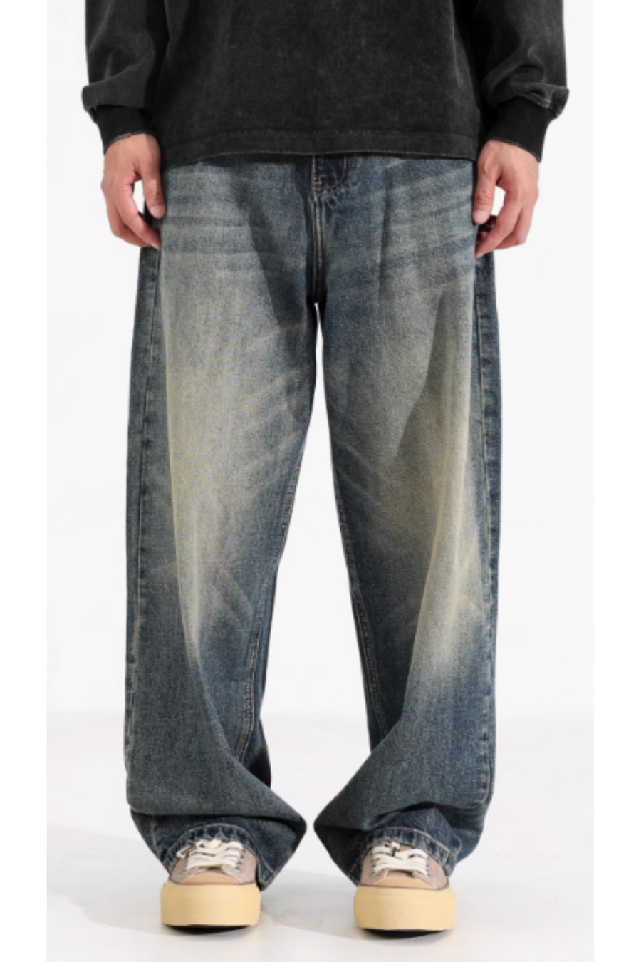 CASCADE' VINTAGE DRAPÉ WEITE-LEG JEANS
