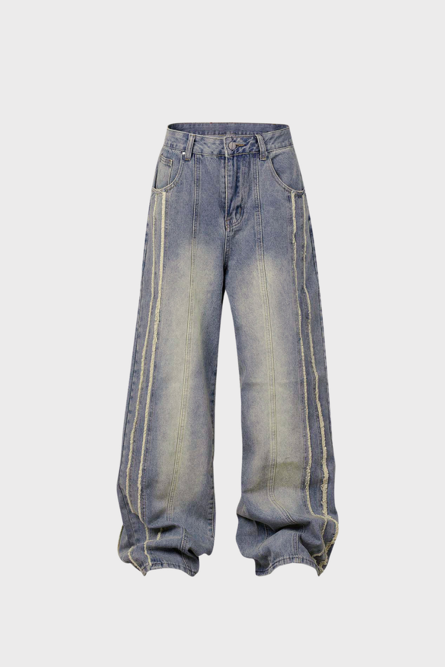 GEWASCHENE, ABGENUTZTE BAGGY-JEANS MIT ROHEM SAUM