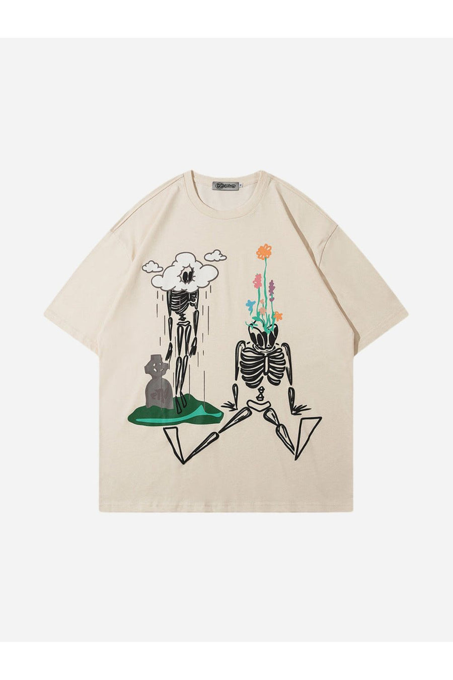 T-SHIRT MIT SKELETT-PUFFERDRUCK
