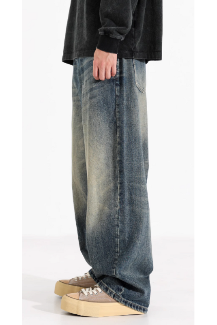 CASCADE' VINTAGE DRAPÉ WEITE-LEG JEANS