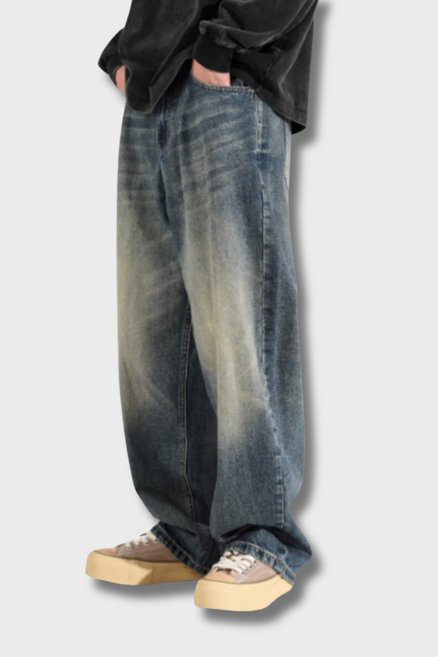 CASCADE' VINTAGE DRAPÉ WEITE-LEG JEANS