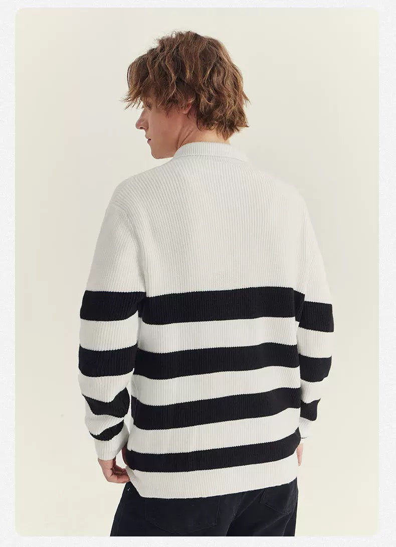 Halbzip-Pullover in Schwarz-Weiß