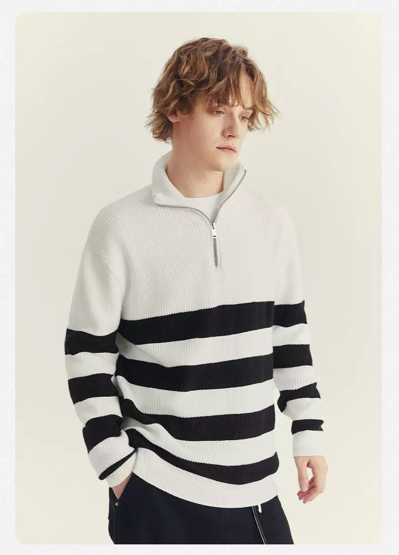 Halbzip-Pullover in Schwarz-Weiß