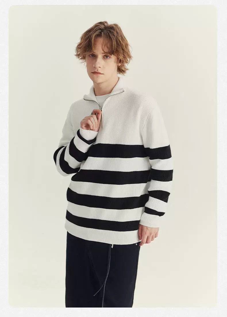 Halbzip-Pullover in Schwarz-Weiß