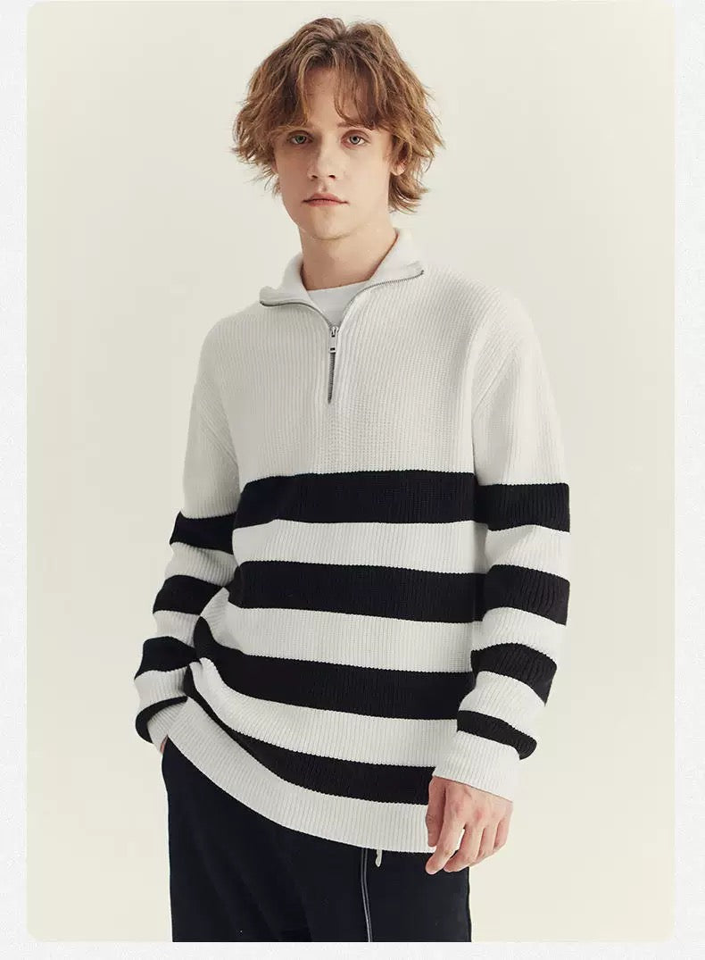 Halbzip-Pullover in Schwarz-Weiß
