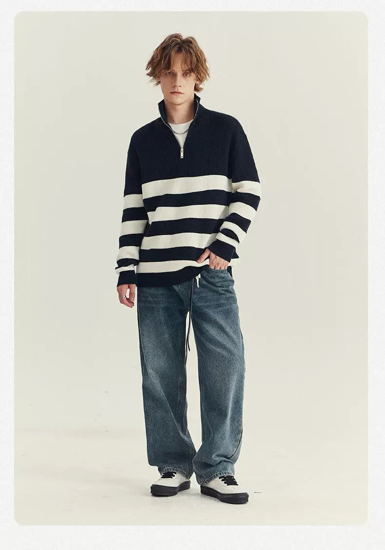 Halbzip-Pullover in Schwarz-Weiß