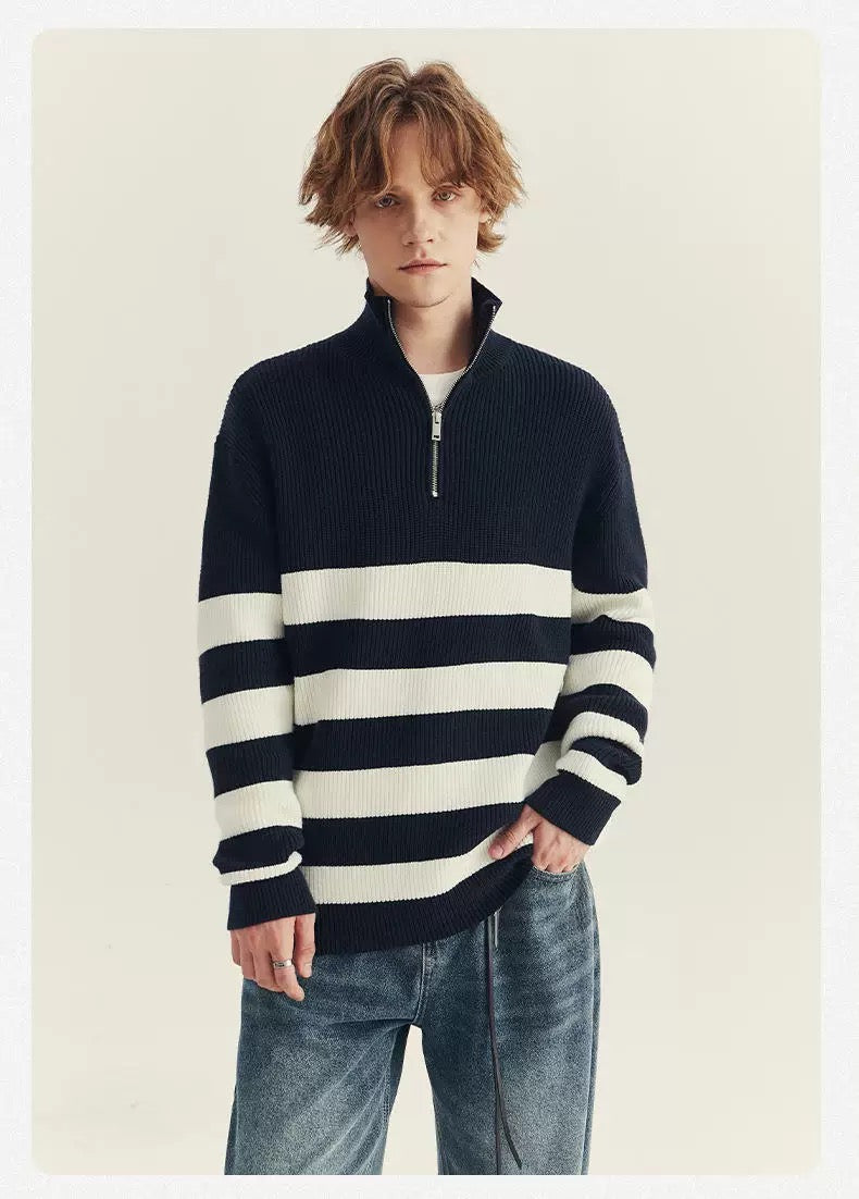Halbzip-Pullover in Schwarz-Weiß