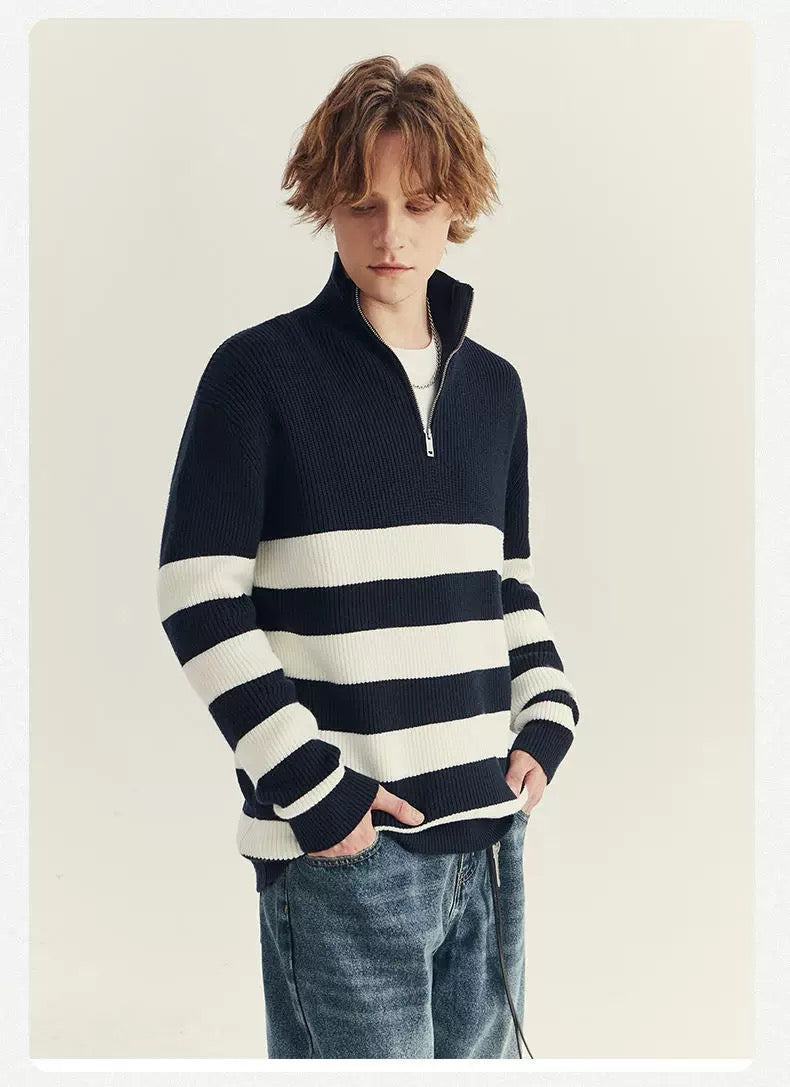 Halbzip-Pullover in Schwarz-Weiß