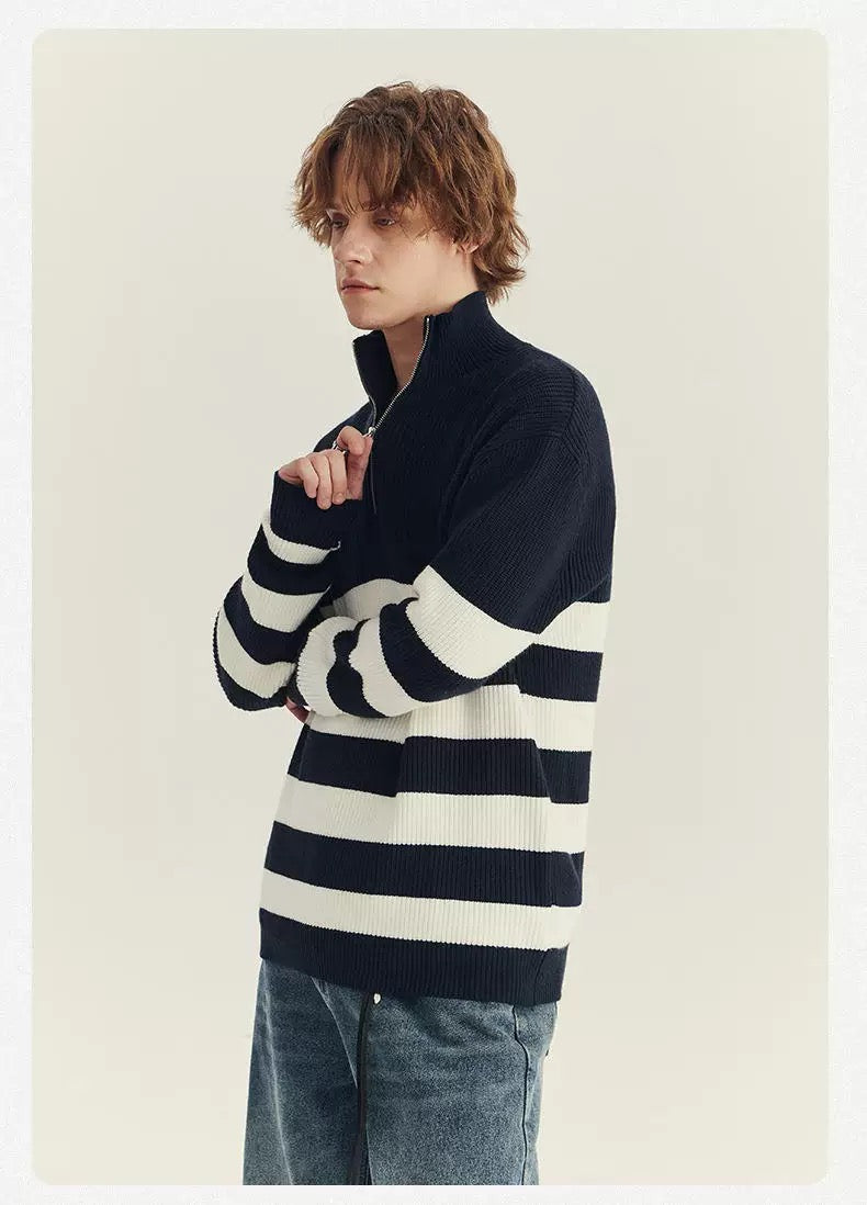 Halbzip-Pullover in Schwarz-Weiß