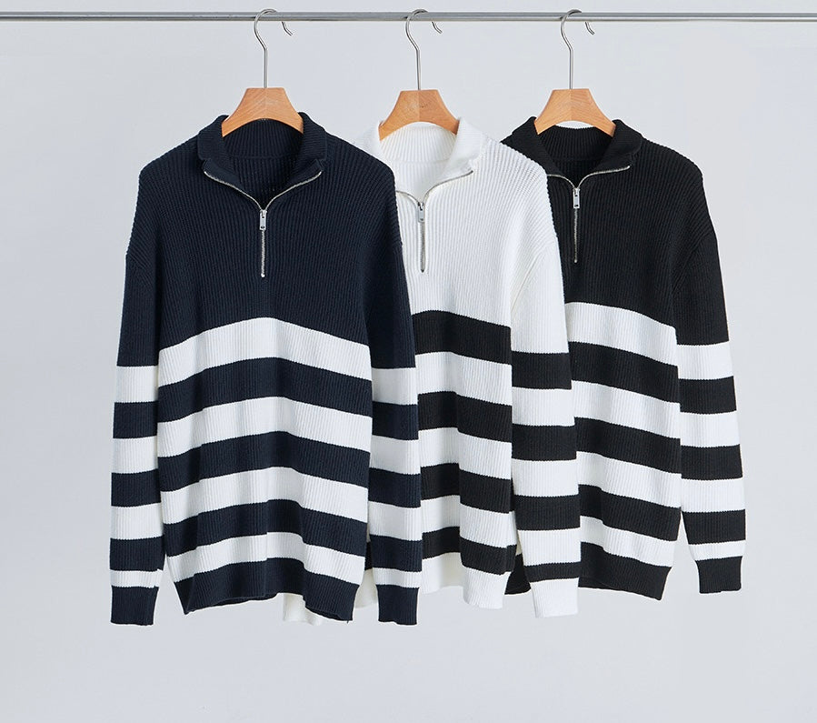 Halbzip-Pullover in Schwarz-Weiß