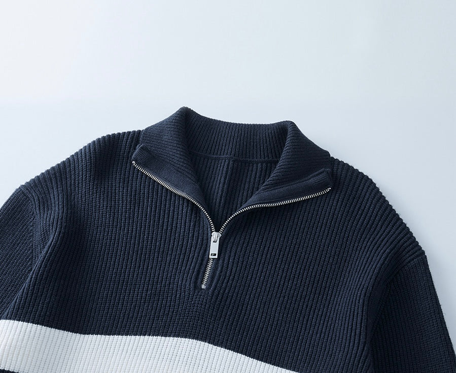 Halbzip-Pullover in Schwarz-Weiß