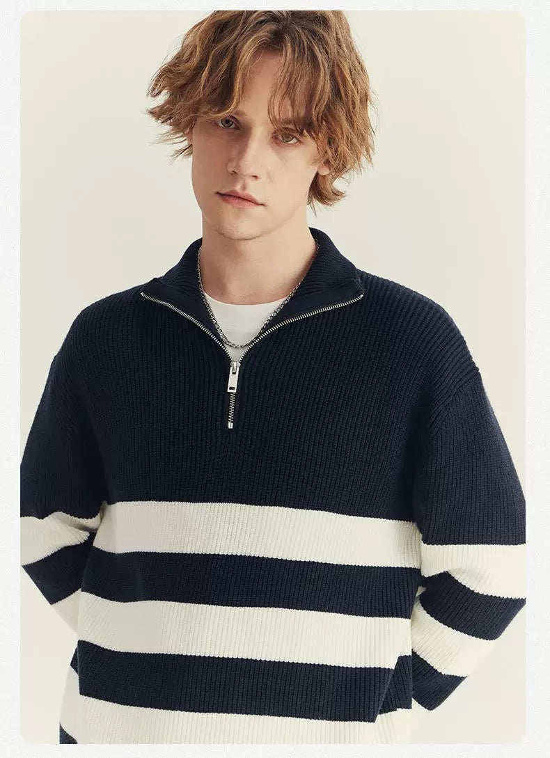Halbzip-Pullover in Schwarz-Weiß