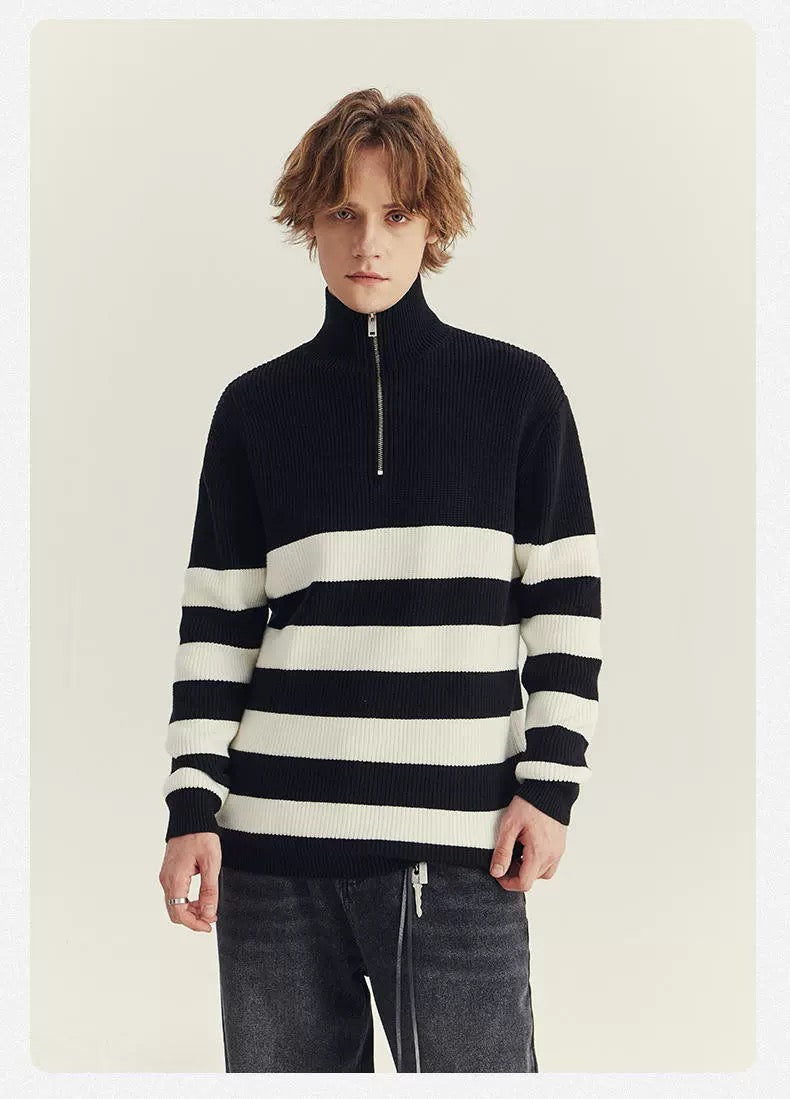 Halbzip-Pullover in Schwarz-Weiß