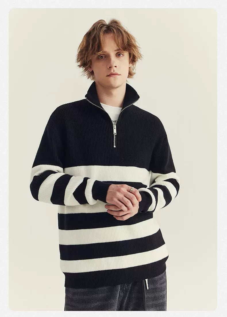 Halbzip-Pullover in Schwarz-Weiß