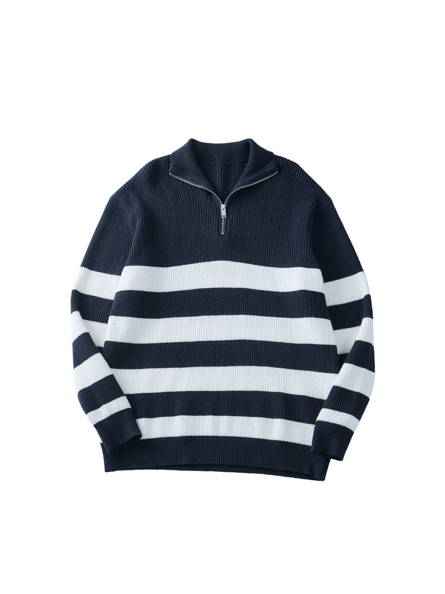 Halbzip-Pullover in Schwarz-Weiß