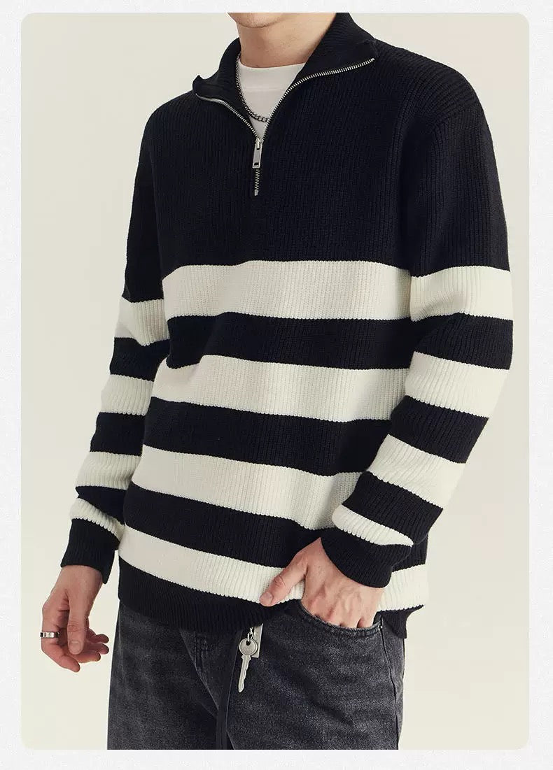 Halbzip-Pullover in Schwarz-Weiß