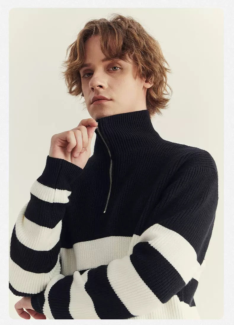 Halbzip-Pullover in Schwarz-Weiß