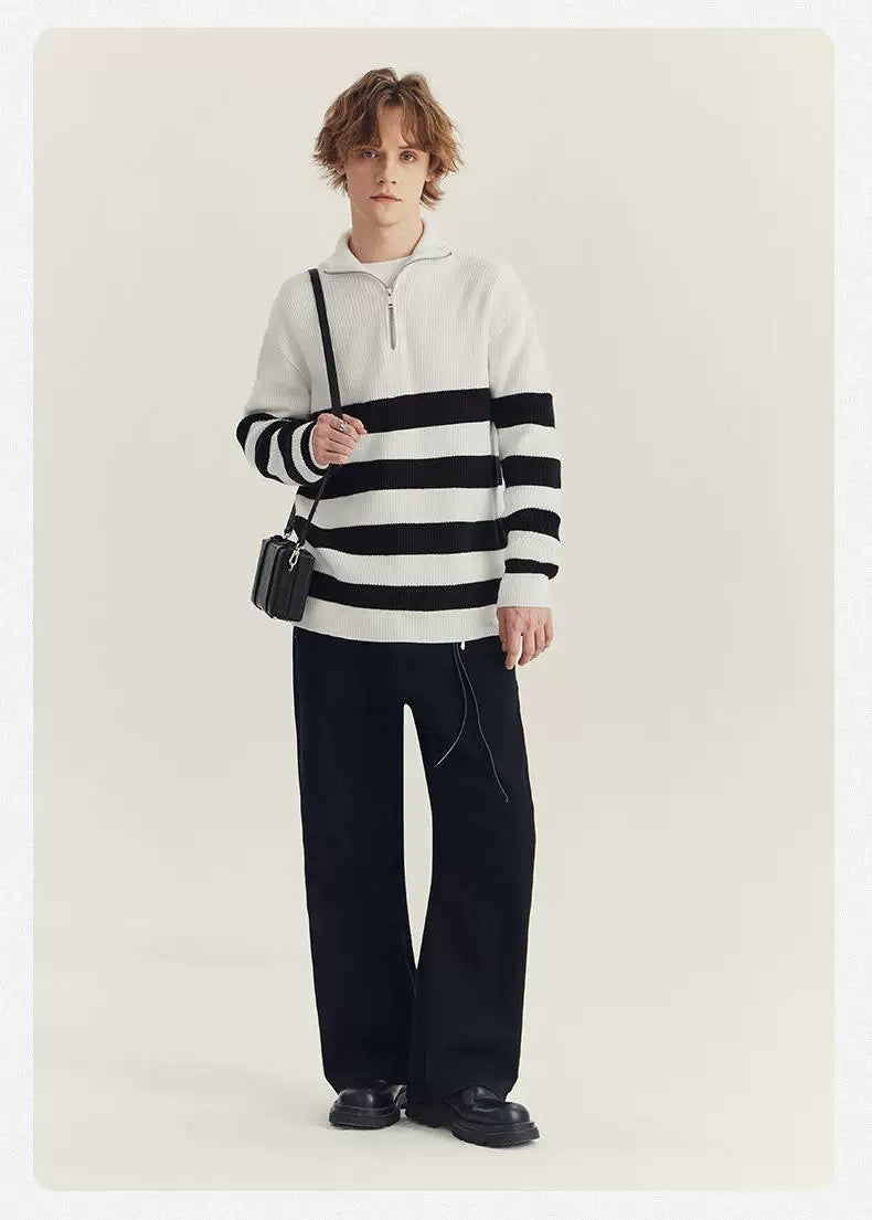 Halbzip-Pullover in Schwarz-Weiß