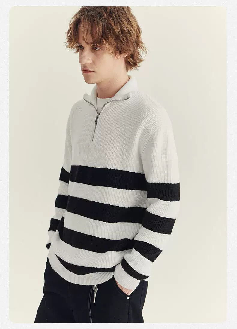 Halbzip-Pullover in Schwarz-Weiß