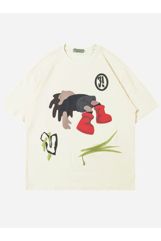 T-SHIRT MIT DEM TYP IN ROTEN STIEFELN