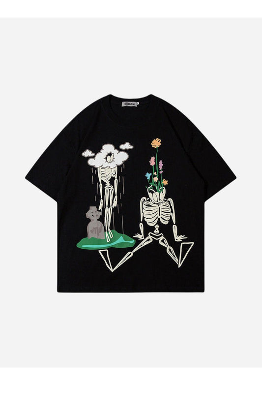 T-SHIRT MIT SKELETT-PUFFERDRUCK